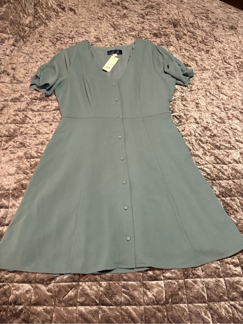 Blue Rain Francesca's Collections Sage Green V-Neck Button Front Mini Dress 1376